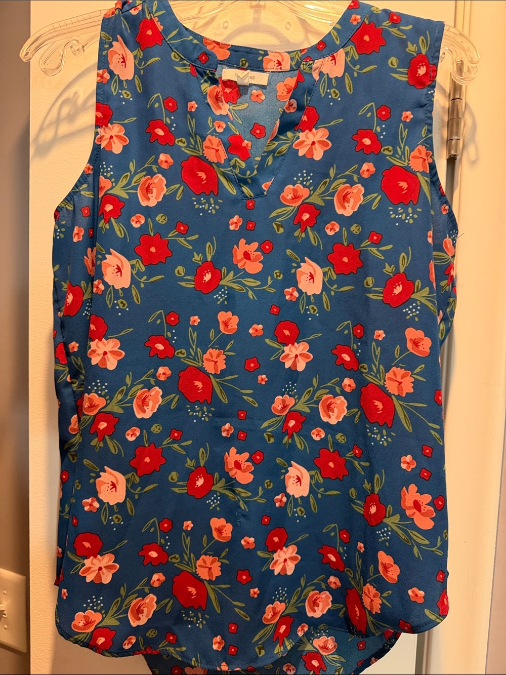 Maurices Blue Sleeveless Floral Camisole with Red & Pink Blooms